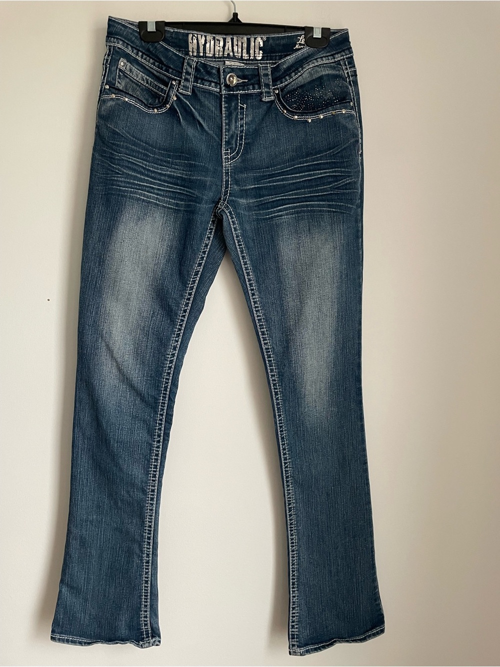 Hydraulic Low Rise Micro Bootcut Y2K style Jeans Dark Wash Sparkles Size 11/12